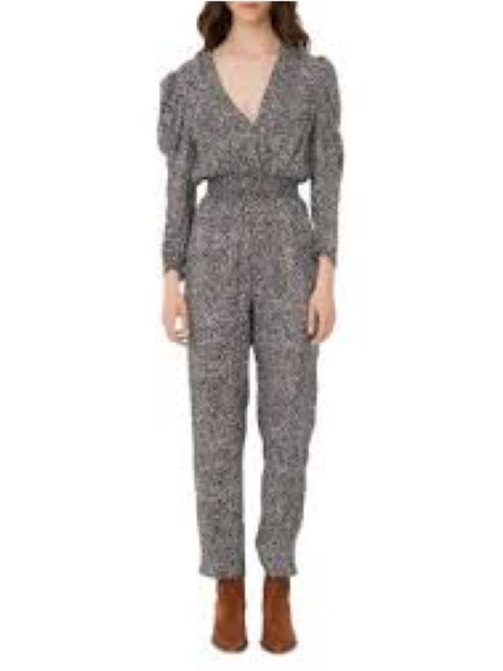 Maje Animal Print Cupro Jumpsuit Black White Size 38 US 6 - Picture 2 of 16